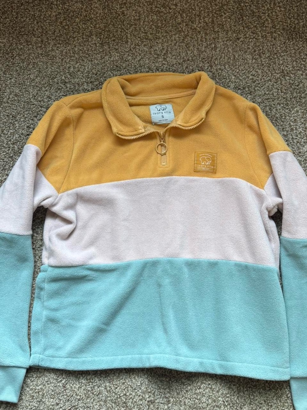 ivory ella Mustard, Cream & Mint Colorblock Quarter-Zip Pullover